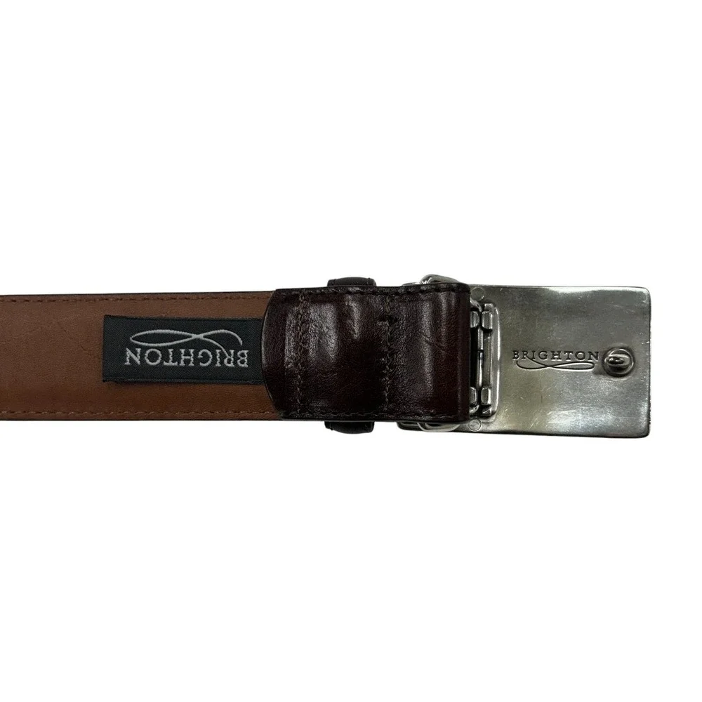 Brighton Black Leather Belt 34 Silver Buckle Quiet Luxury Minimal Classic Formal